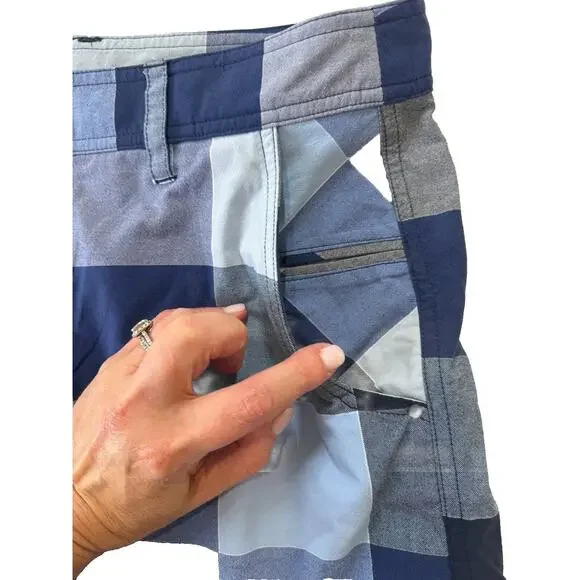 Lululemon Mens Kahuna Shorts size 34 Blue Plaid Check Golf Board Stretch Flat - Picture 5 of 10